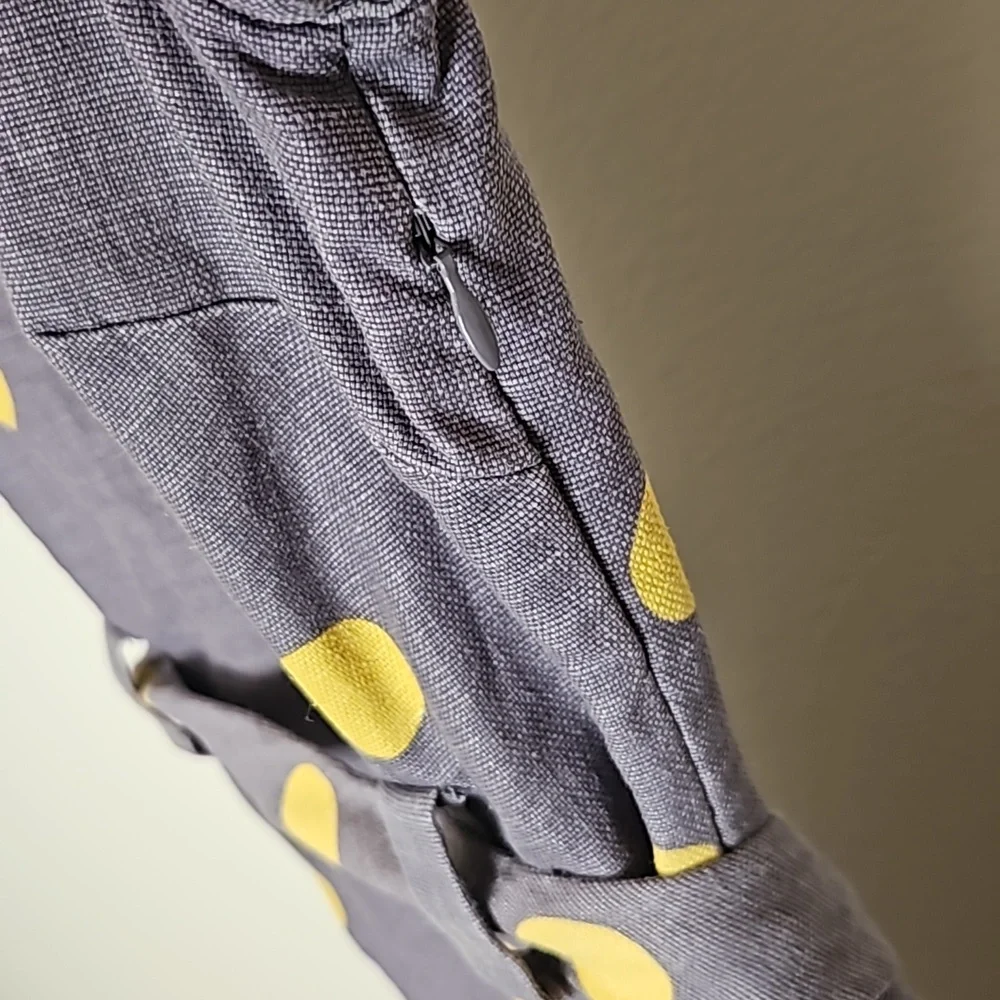 Boden Womens Dress Sz 6 Gray Yellow Polka Dot Belted Sheath Cotton Linen Preppy - Picture 8 of 11